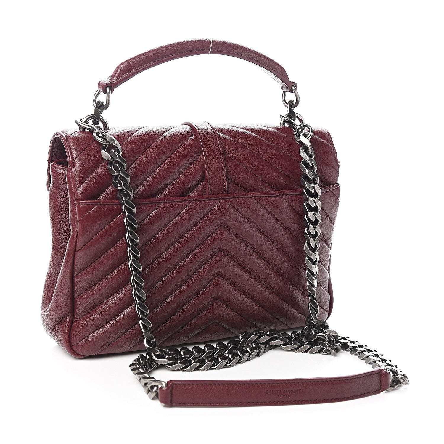 Saint Laurent Sheepskin Matelasse Chevron Monogram Medium College Bag Rouge Legion 2 of 8