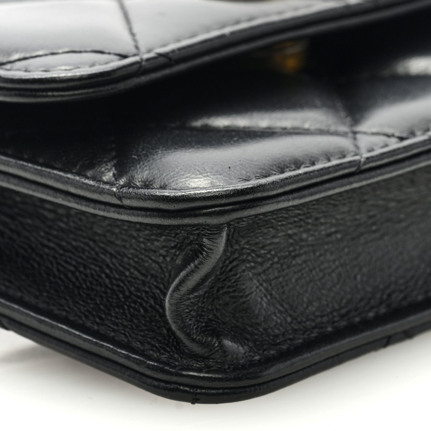 Lambskin Enamel Quilted Pending CC Flap Belt Bag Black