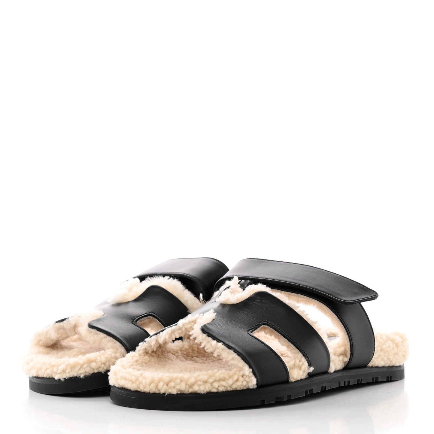 Calfskin Woolskin Womens Chypre Sandals 36.5 Black Ecru