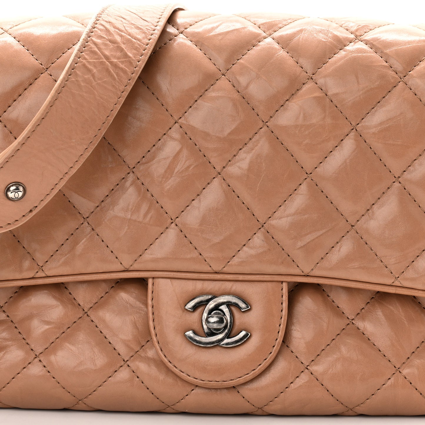 Aged Calfskin Quilted Medium Chain Detail Flap Light Brown