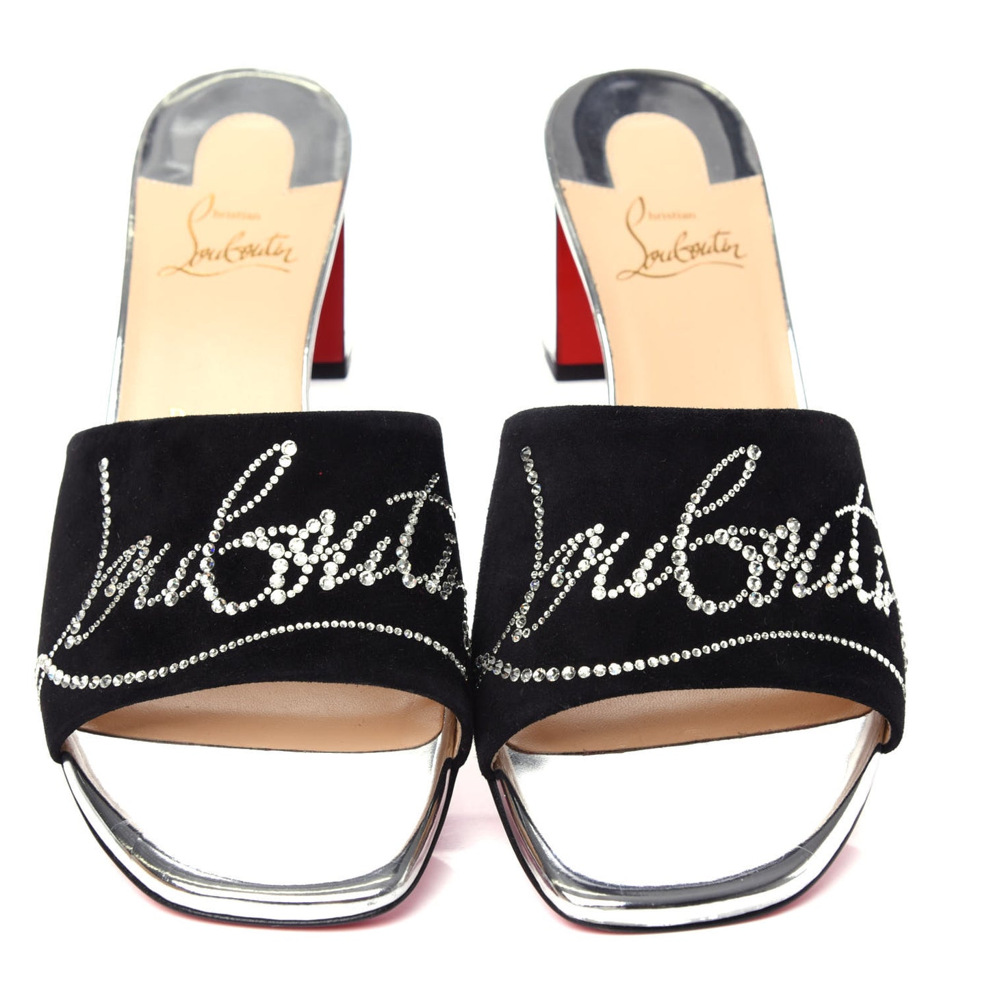 Veau Velours Specchio Dear Home 55 Slide Sandals 39.5 Black Crystal