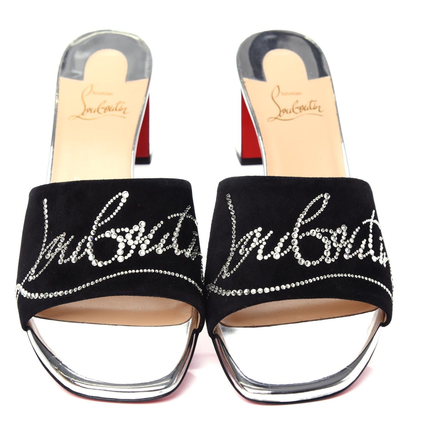 Christian Louboutin Veau Velours Specchio Dear Home 55 Slide Sandals 39.5 Black Crystal 5 of 10