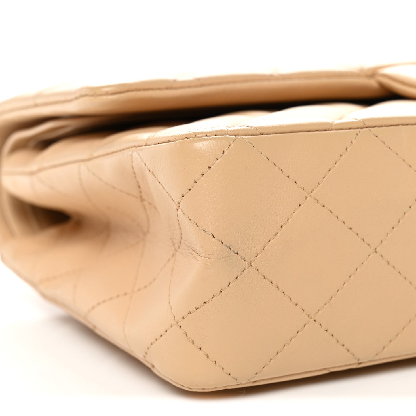 Lambskin Quilted Medium Double Flap Beige