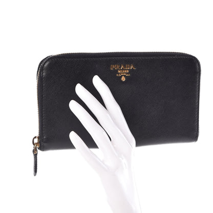 Prada Saffiano Metal Zip Around Wallet Black 2 of 9