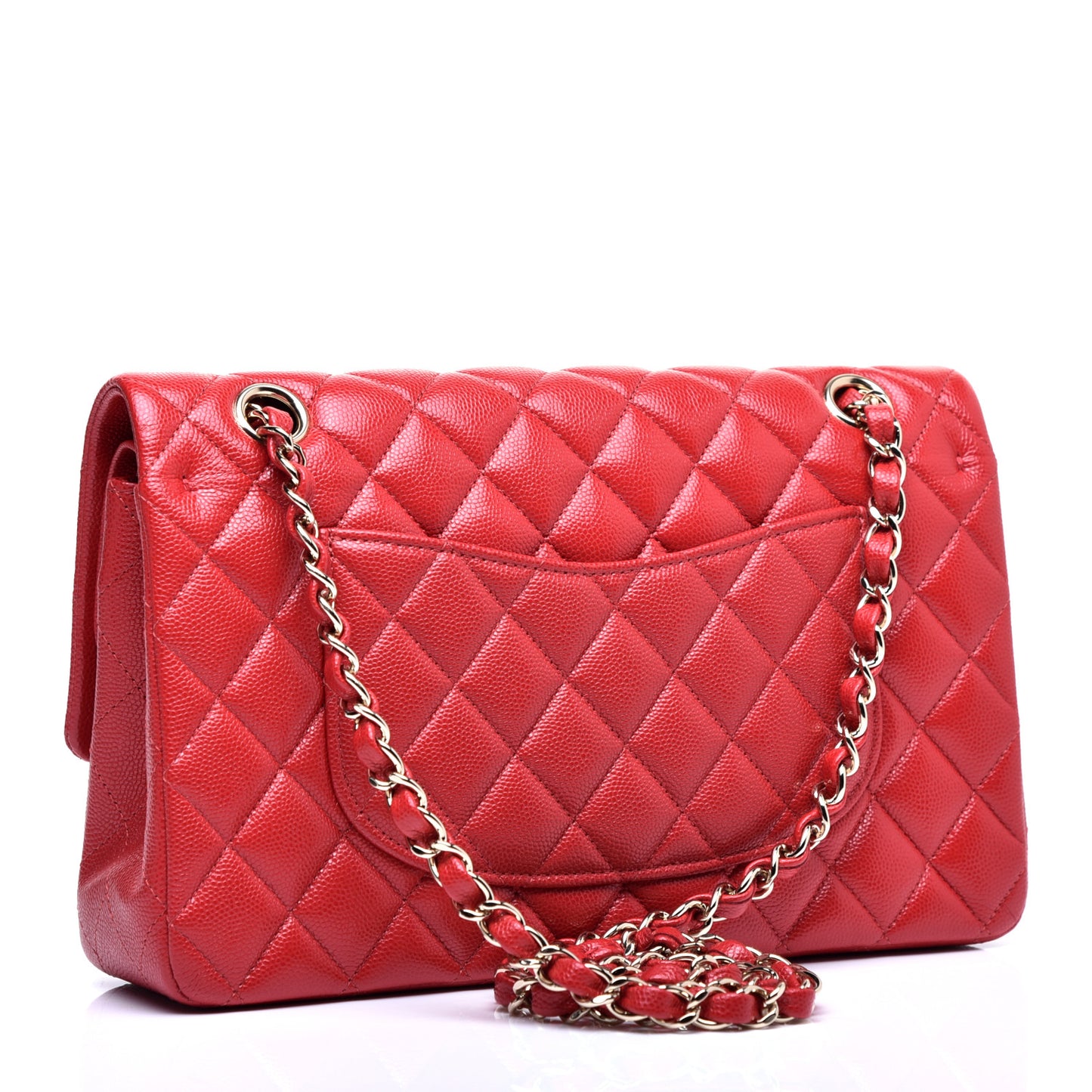 Caviar Quilted Medium Double Flap Red