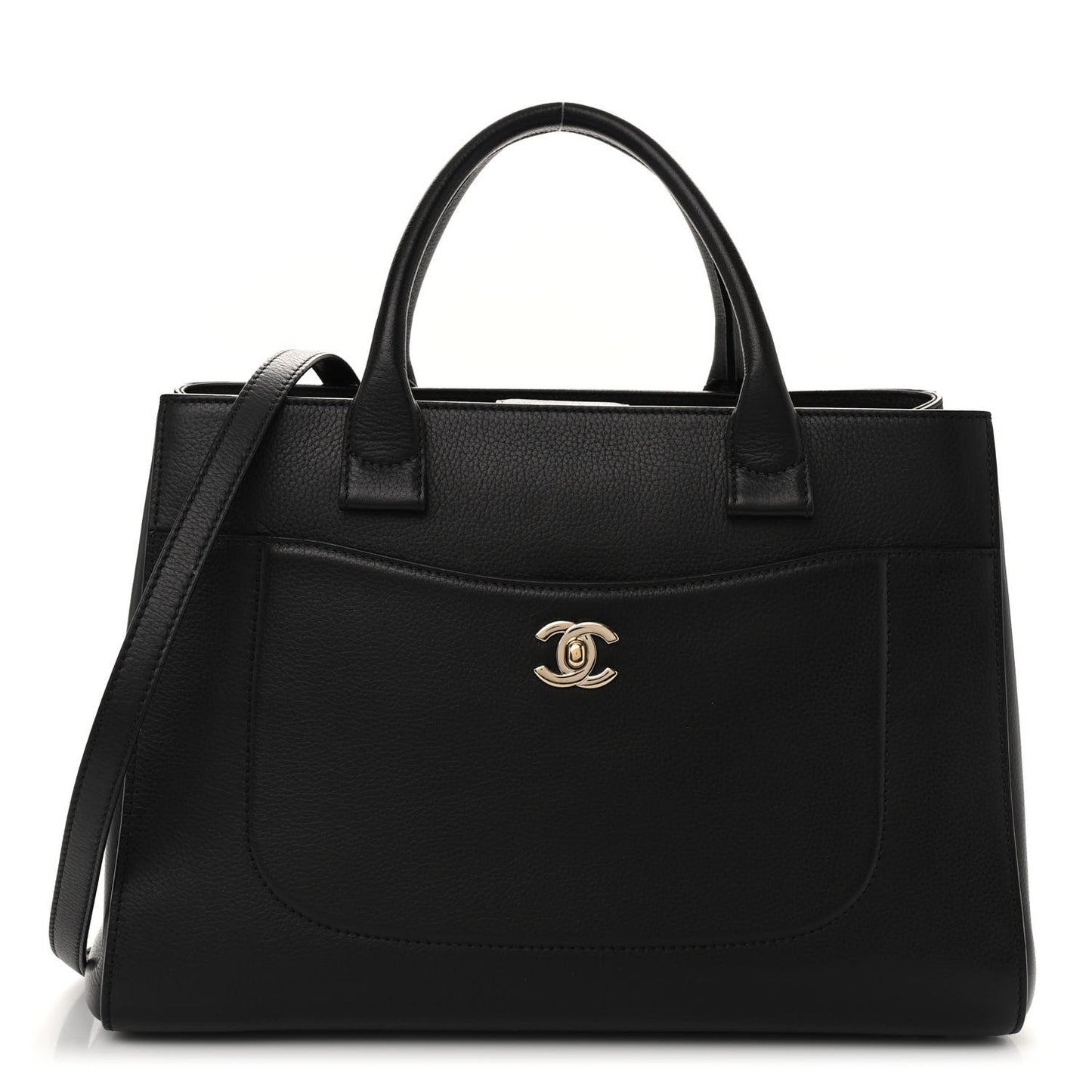 Grained Calfskin Small Neo Executive Shopper Tote Black