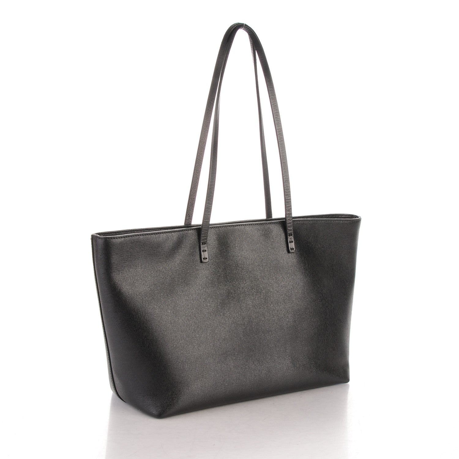 Fendi Vitello Elite Shearling Block Letter Small Roll Tote Black 3 of 7