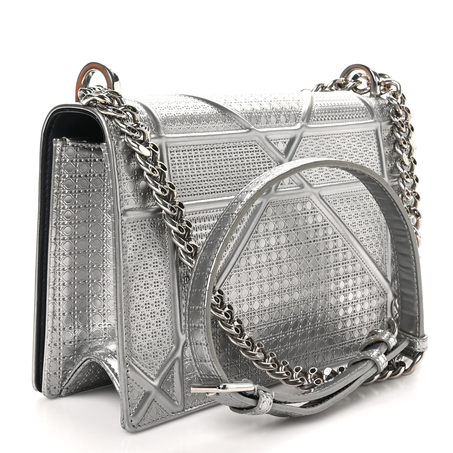 Metallic Patent Micro-Cannage Medium Diorama Flap Bag Silver