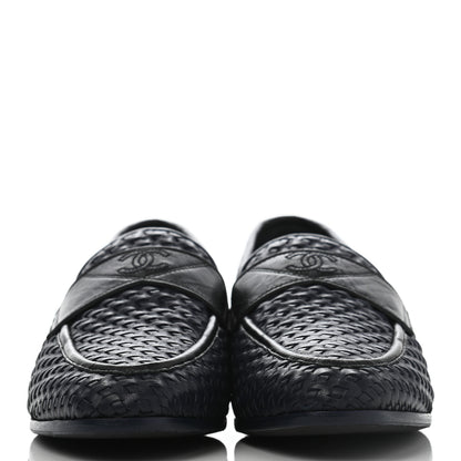 Chanel Lambskin Calfskin Braided Mocassin Loafers 38.5 Navy Black 2 of 8
