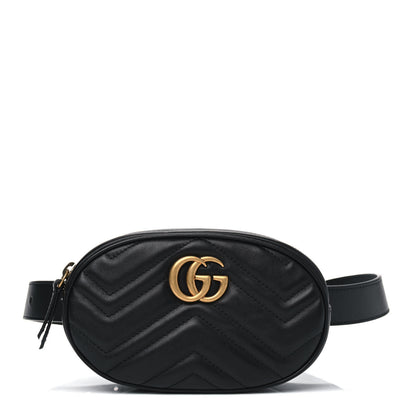 Gucci Calfskin Matelasse GG Marmont Belt Bag 85 34 Black 1 of 4