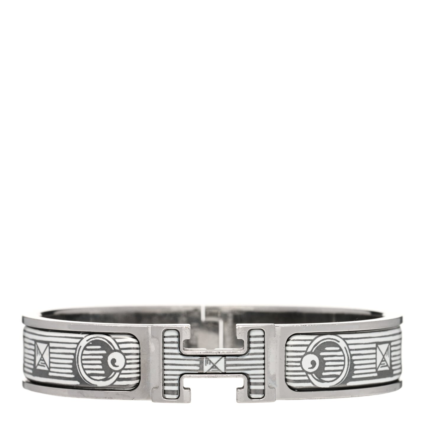 Enamel Narrow Printed Bijoux Trompe l'Oeill Clic Clac H Bracelet Platine White