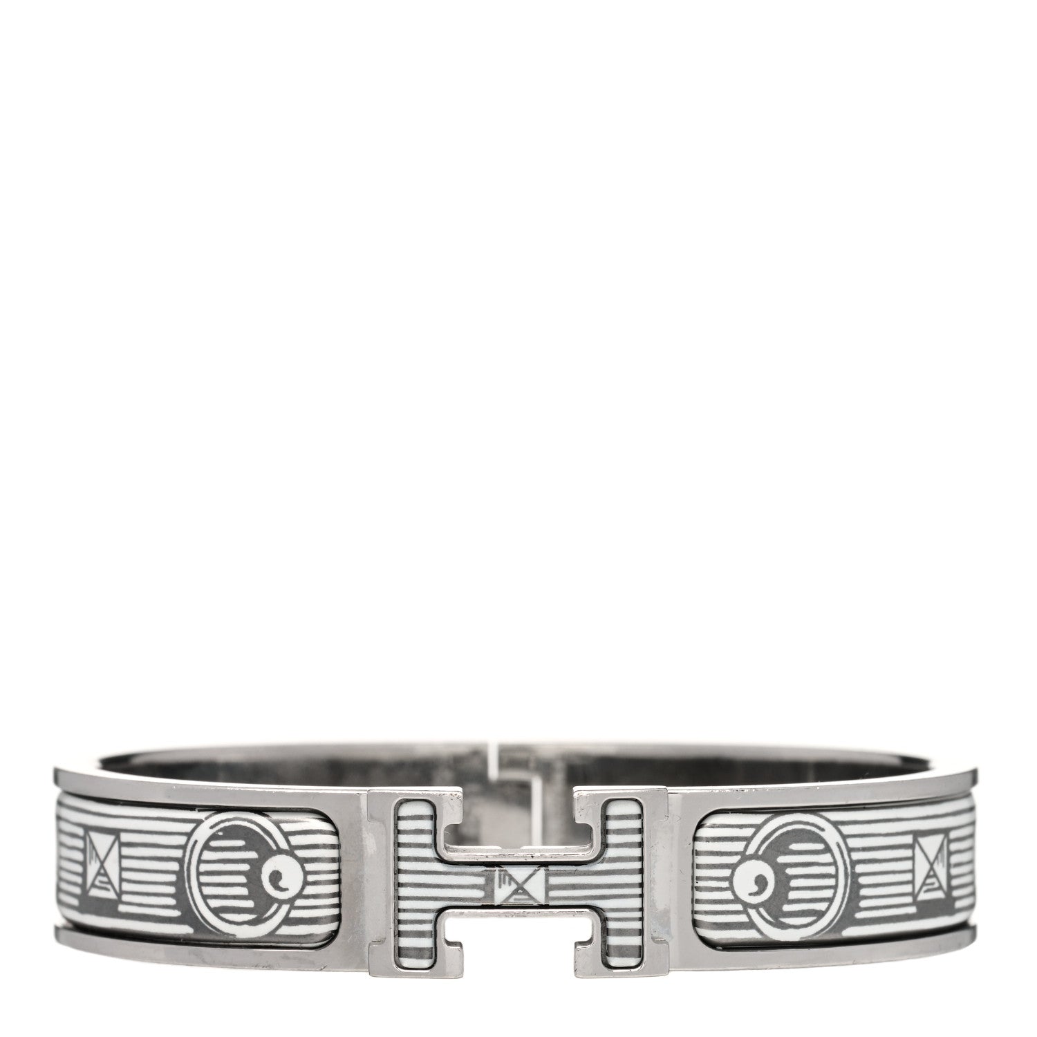 Hermes Enamel Narrow Printed Bijoux Trompe l'Oeill Clic Clac H Bracelet Platine White 1 of 5