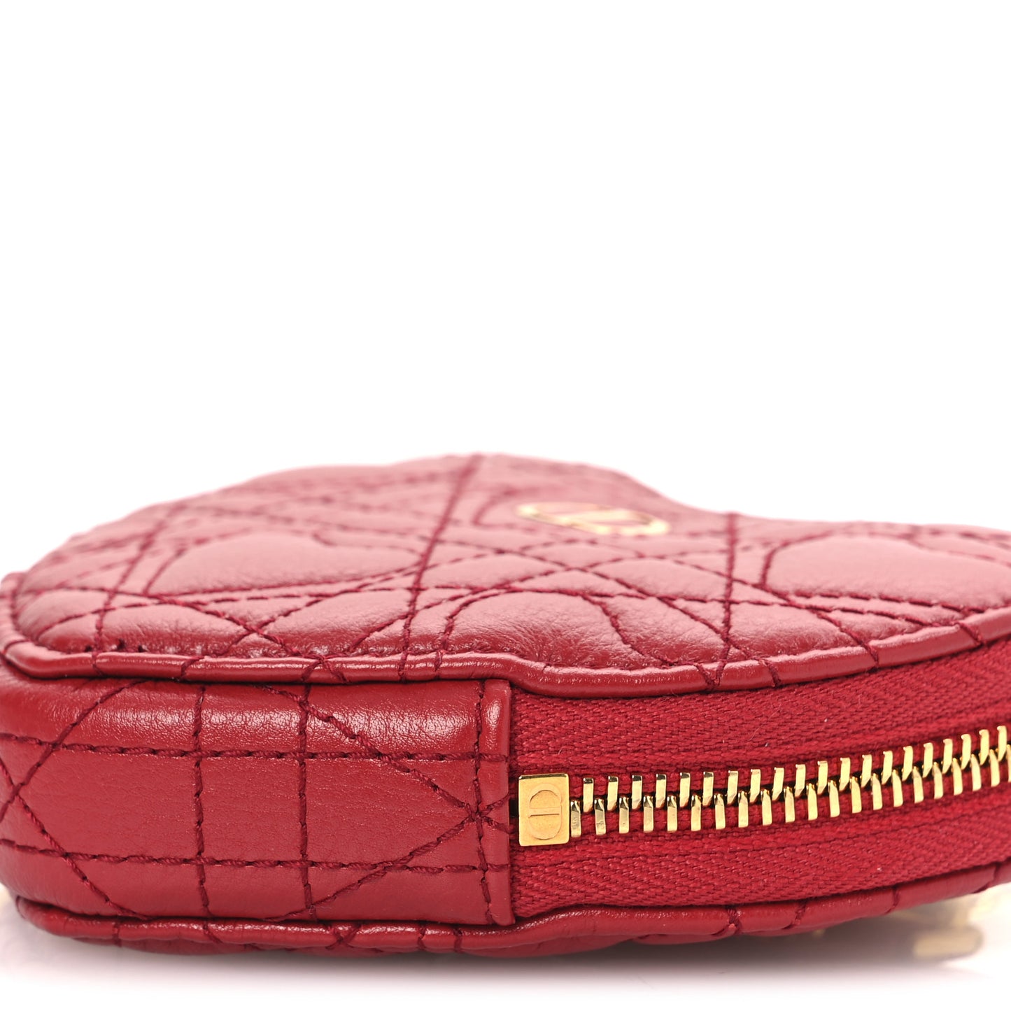 Calfskin Cannage Dioramour Caro Heart Pouch With Chain Bright Red