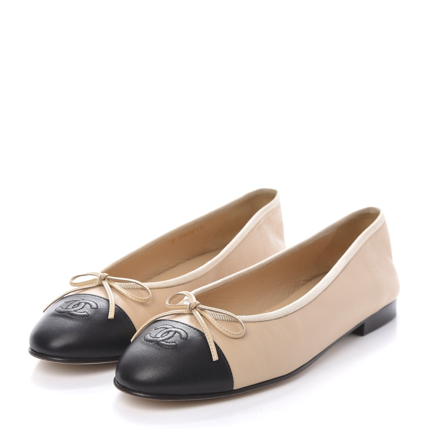 Lambskin Cap Toe CC Ballerina Flats 40 Beige Black
