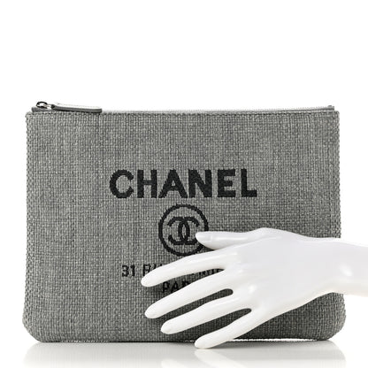 Chanel Woven Straw Raffia Medium Deauville Pouch Grey 2 of 7