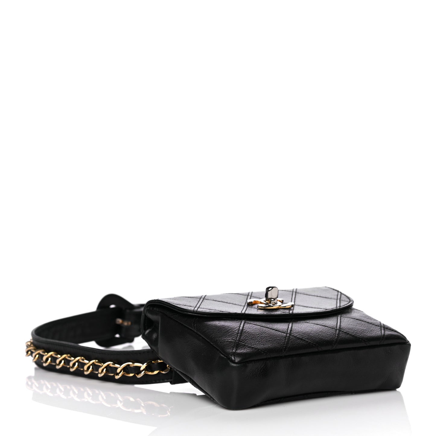 Lambskin Diamond Stitched Flap Waist Belt Bag 75 30 Black