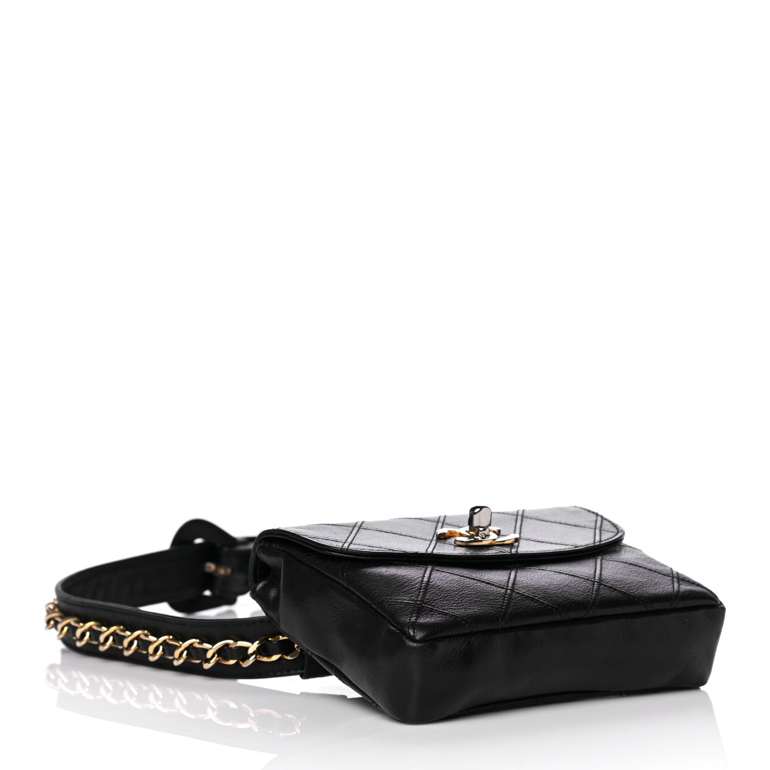Chanel Lambskin Diamond Stitched Flap Waist Belt Bag 75 30 Black 4 of 18
