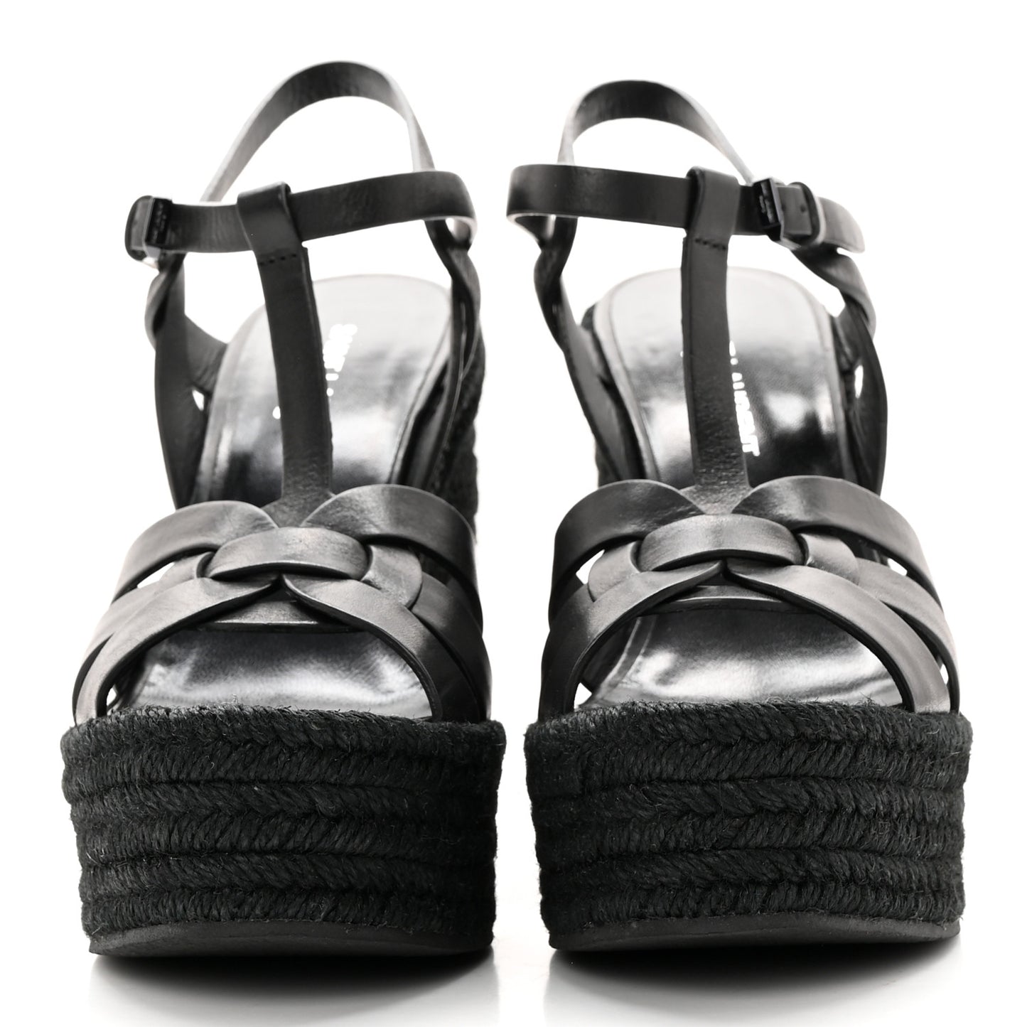 Calfskin Tribute 95 Platform Espadrille Wedge Sandals 37 Black