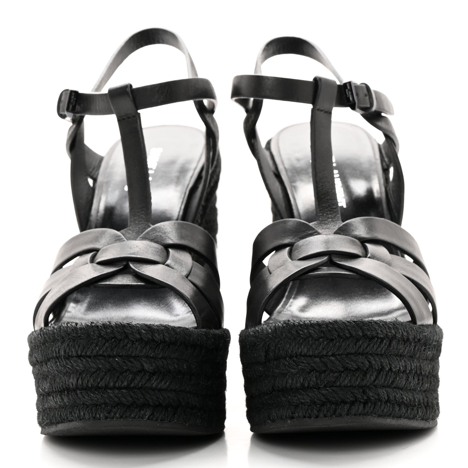 Saint Laurent Calfskin Tribute 95 Platform Espadrille Wedge Sandals 37 Black 2 of 13