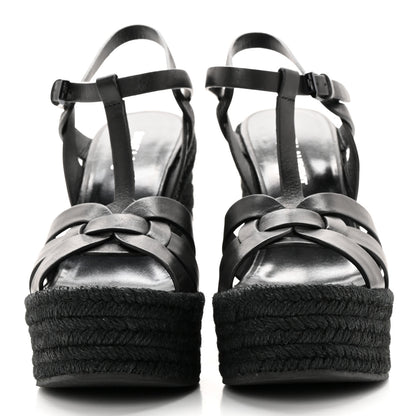 Saint Laurent Calfskin Tribute 95 Platform Espadrille Wedge Sandals 37 Black 2 of 13