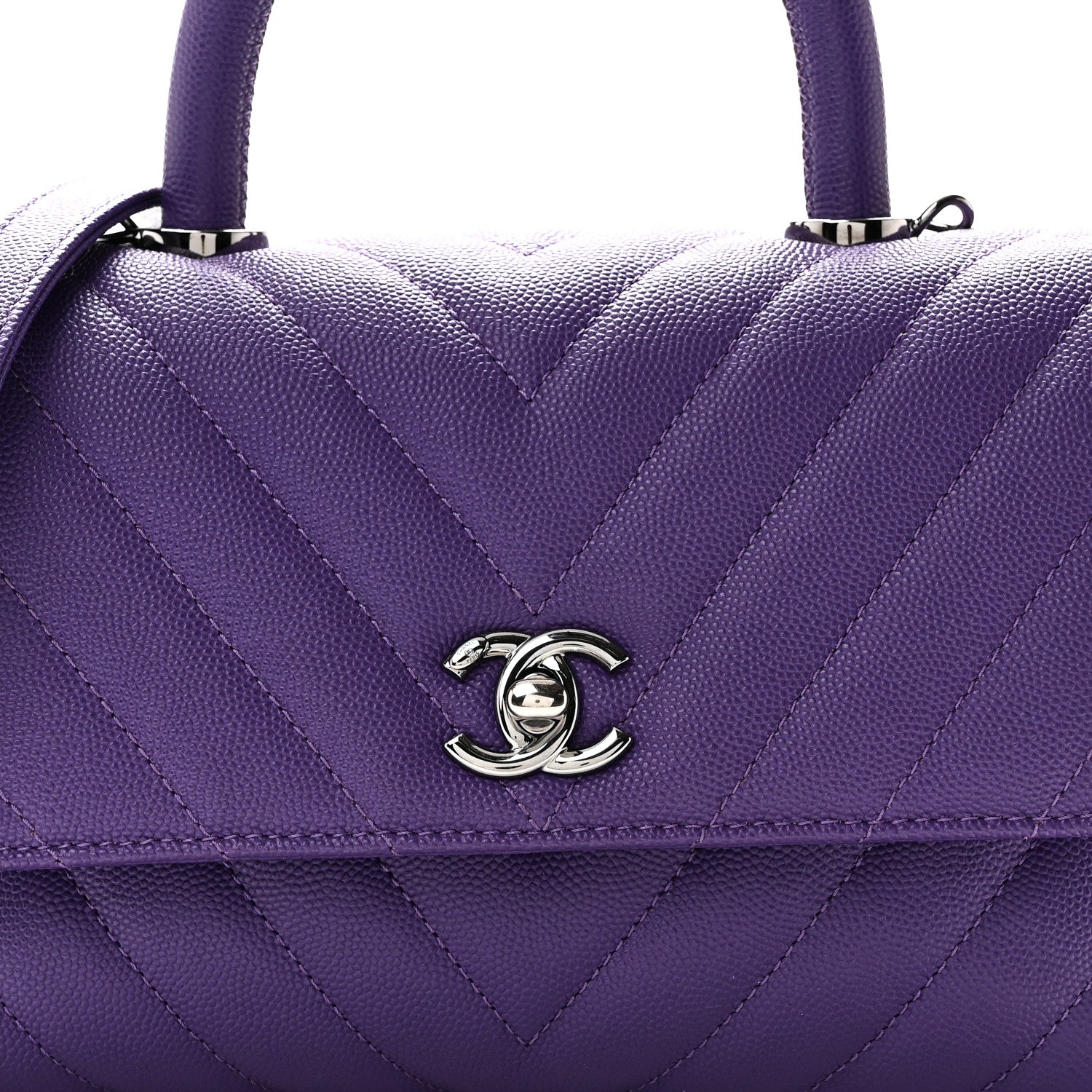 Chanel Caviar Chevron Quilted Mini Coco Handle Flap Purple 8 of 10