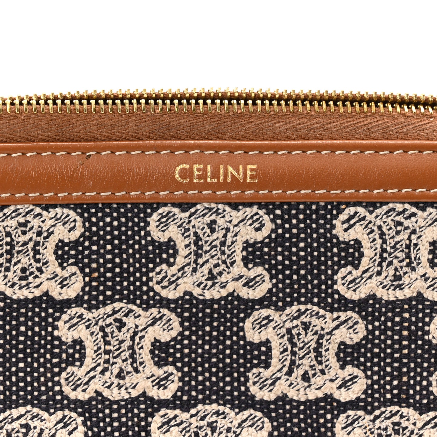 Canvas Calfskin Triomphe Embroidered Clutch On Chain Navy Blue