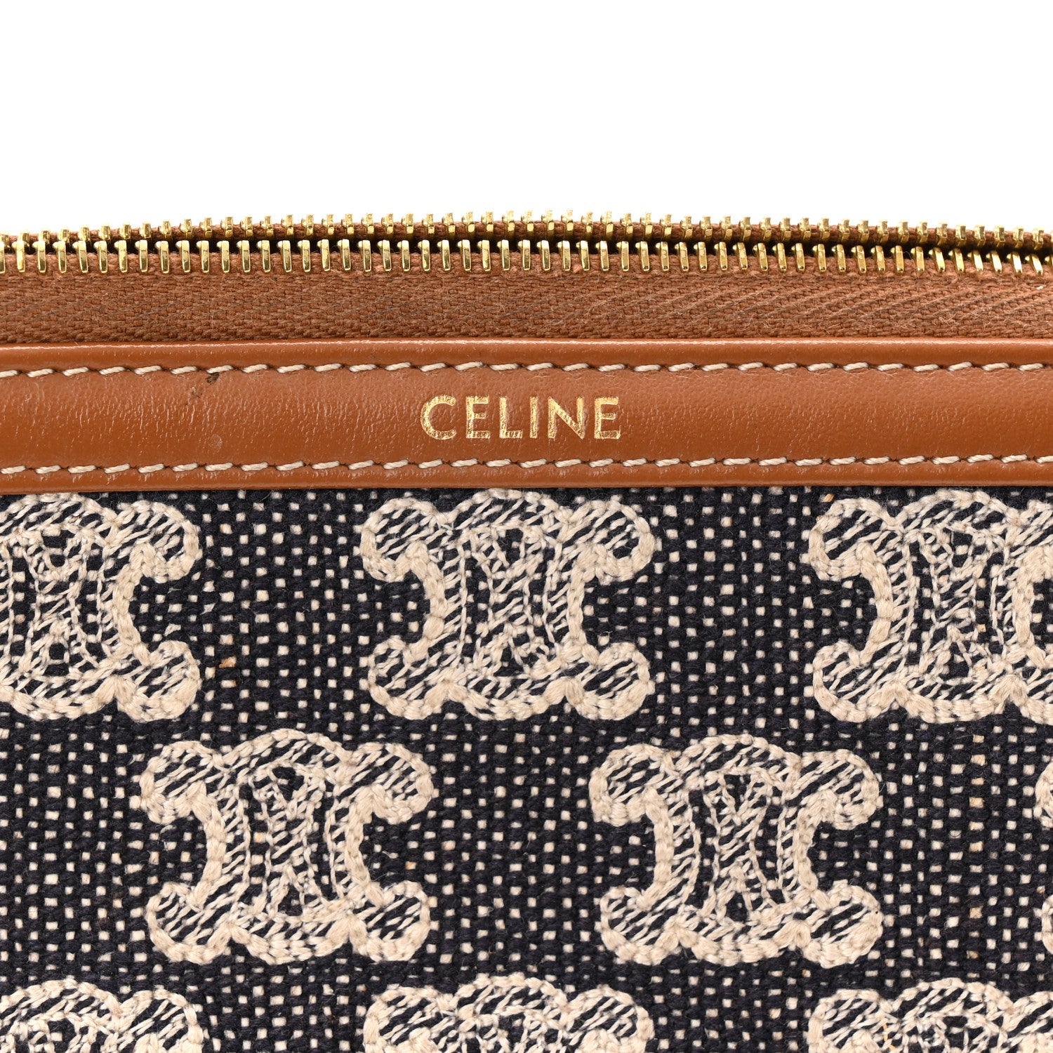 Celine Canvas Calfskin Triomphe Embroidered Clutch On Chain Navy Blue 6 of 11