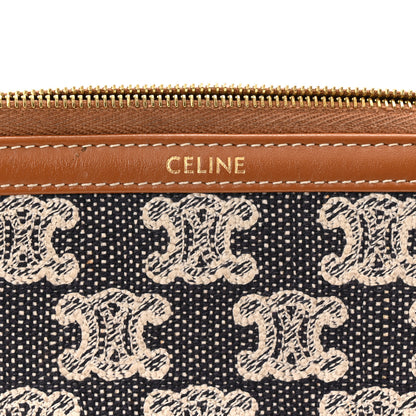 Celine Canvas Calfskin Triomphe Embroidered Clutch On Chain Navy Blue 6 of 11