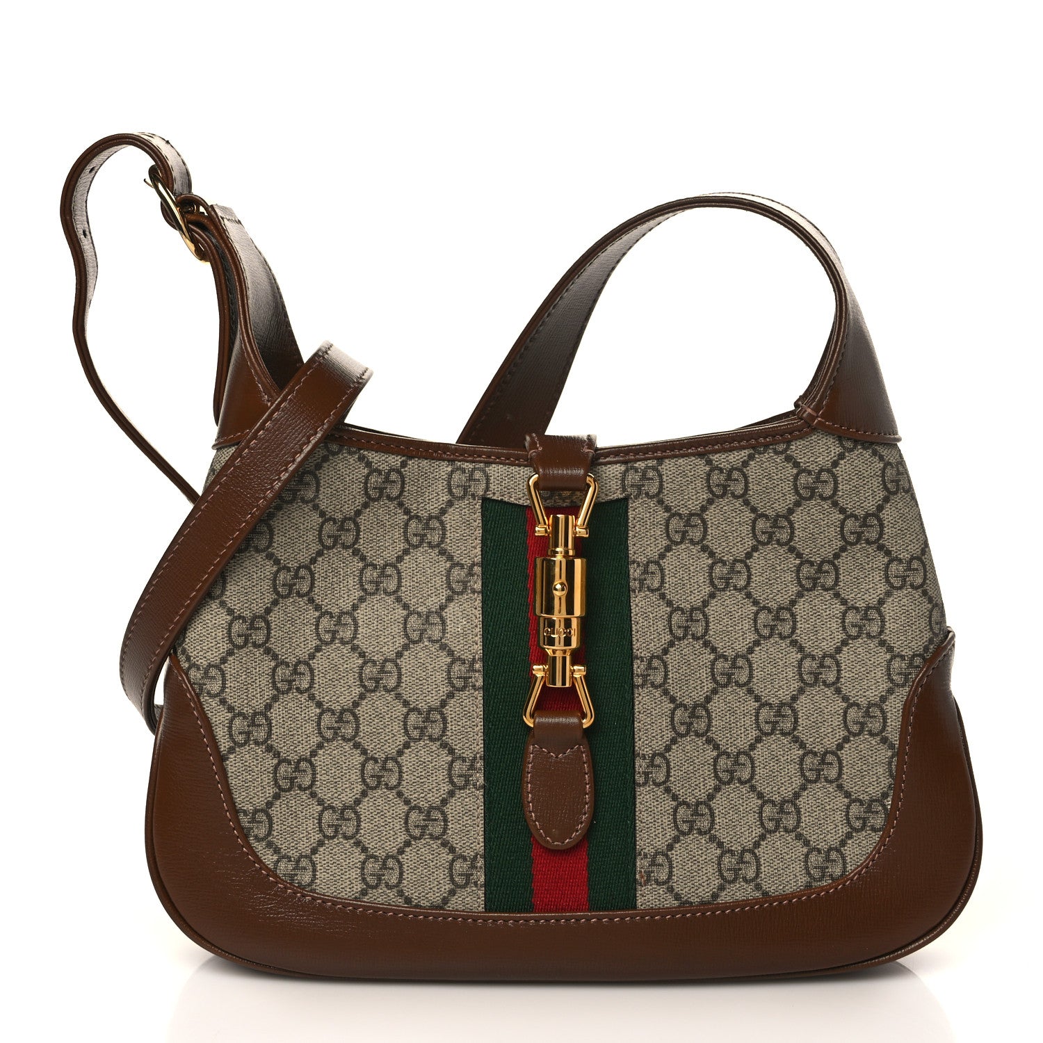 Gucci GG Supreme Monogram Azalea Calfskin Web Small Jackie 1961 Hobo Beige Ebony Brown Sugar 1 of 9
