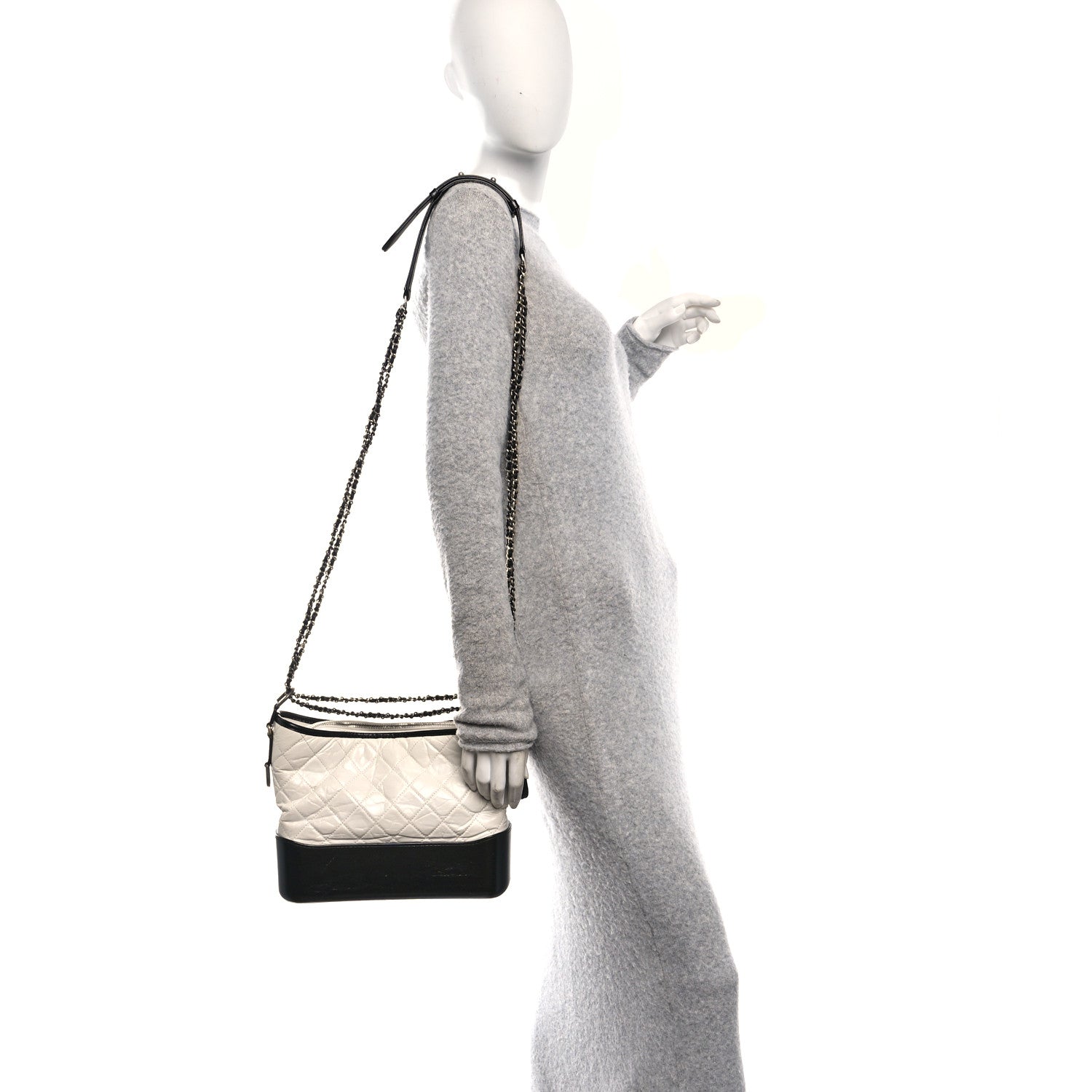 Chanel Aged Calfskin Quilted Medium Gabrielle Hobo Black White 2 of 10