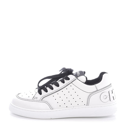 Chanel Calfskin Womens Logo Sneakers 37 White Black 1 of 10