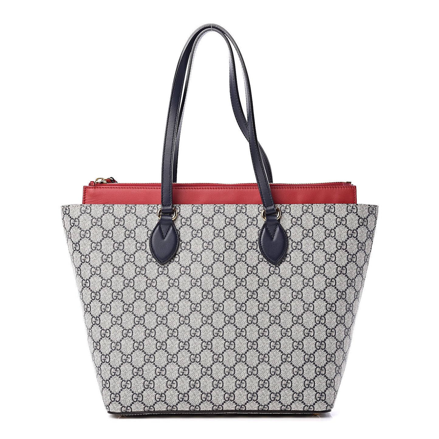 GG Supreme Monogram Medium Zippered Bucket Tote Beige Blue Hibiscus Red