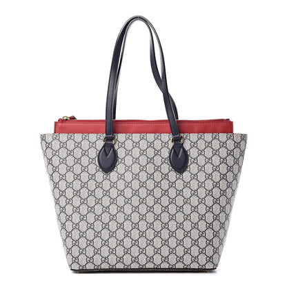 Gucci GG Supreme Monogram Medium Zippered Bucket Tote Beige Blue Hibiscus Red 1 of 11