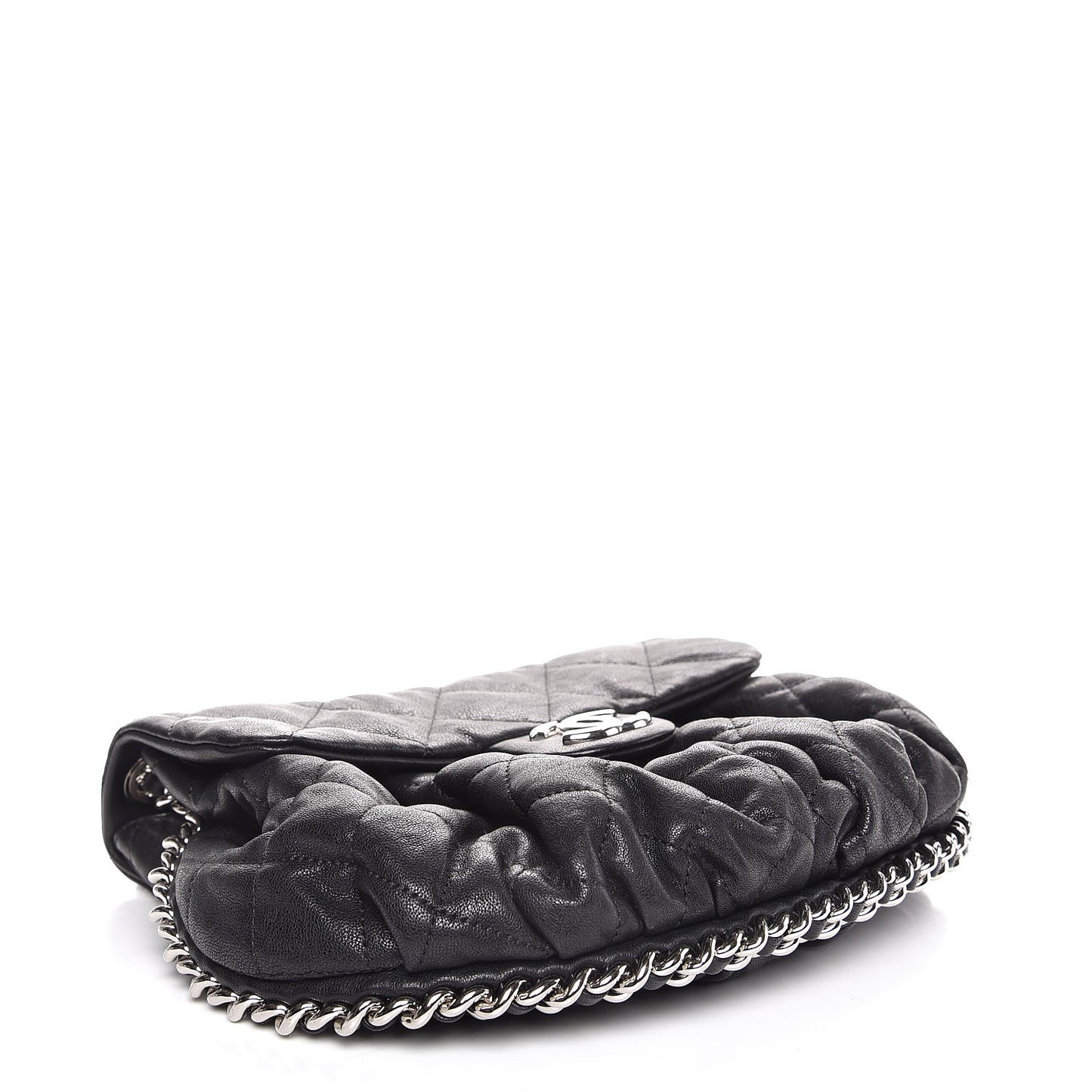 Washed Lambskin Quilted Medium Chain Around Messenger Black