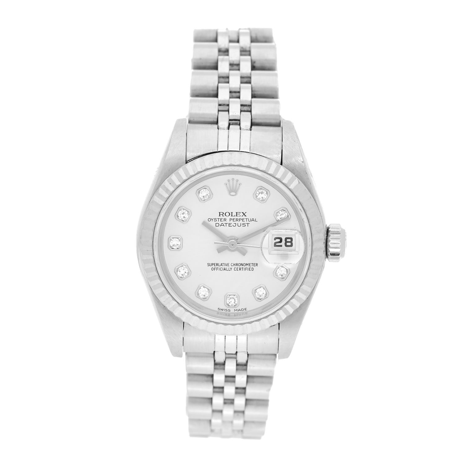 Rolex Stainless Steel 18K White Gold Diamond 26mm Oyster Perpetual Datejust Watch Silver 79174 1 of 4