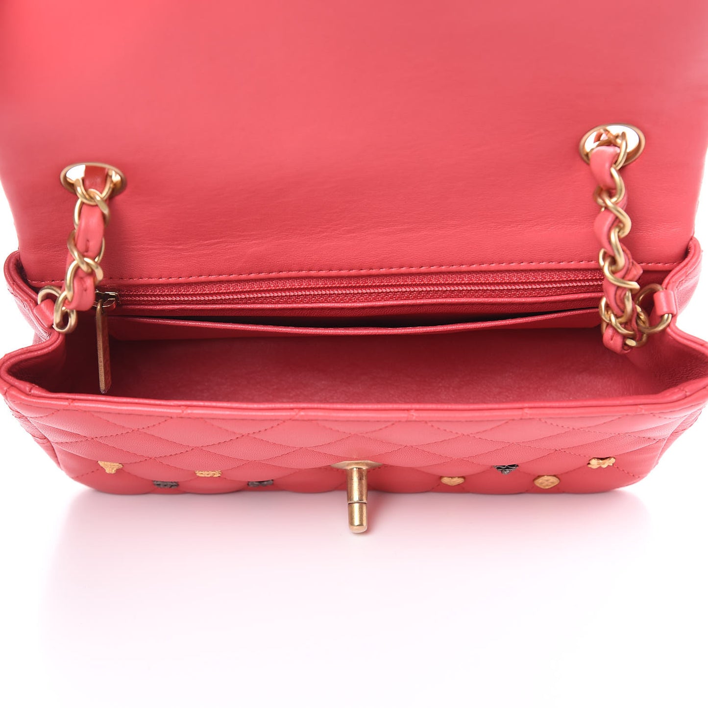 Lambskin Quilted Studded Mini Rectangular Flap Pink