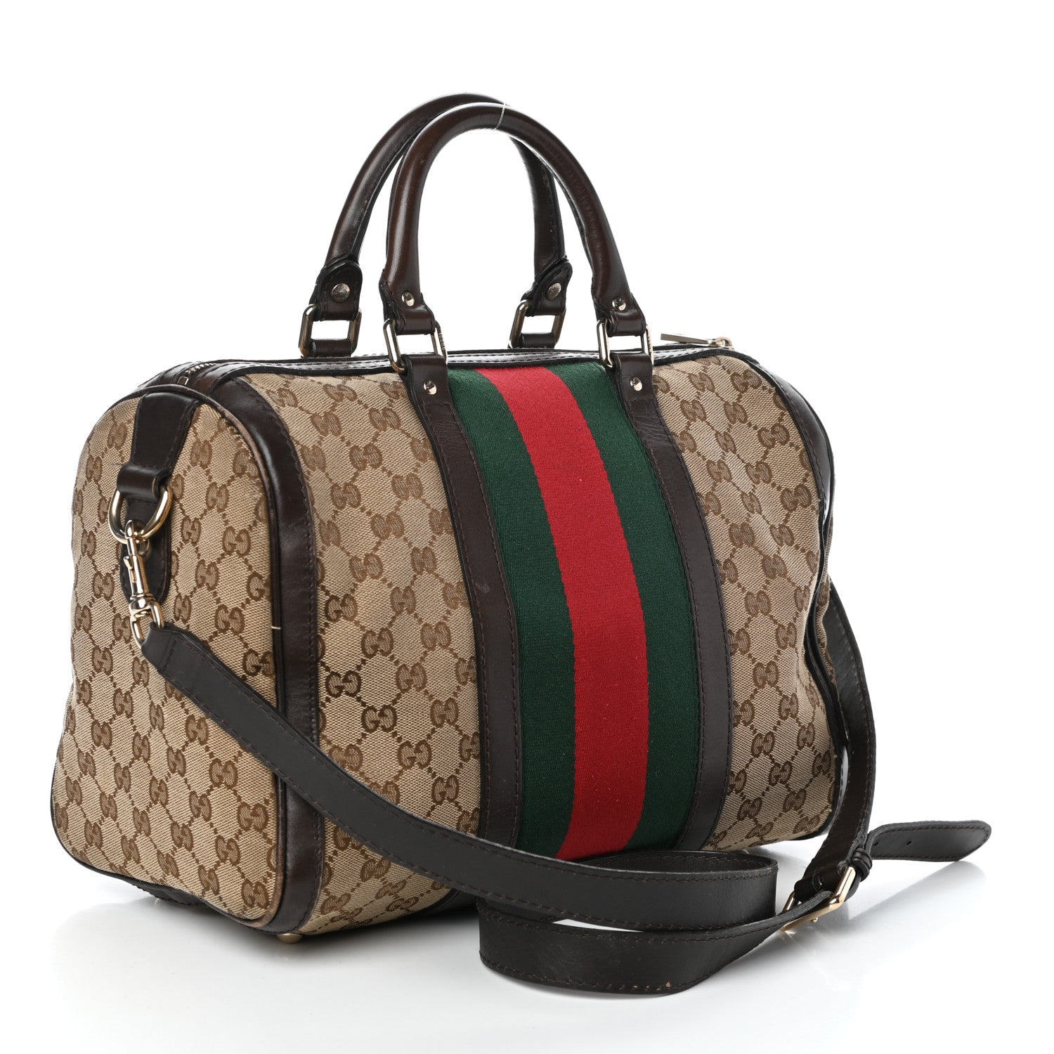 Gucci Monogram Vintage Web Medium Boston Dark Brown 3 of 10