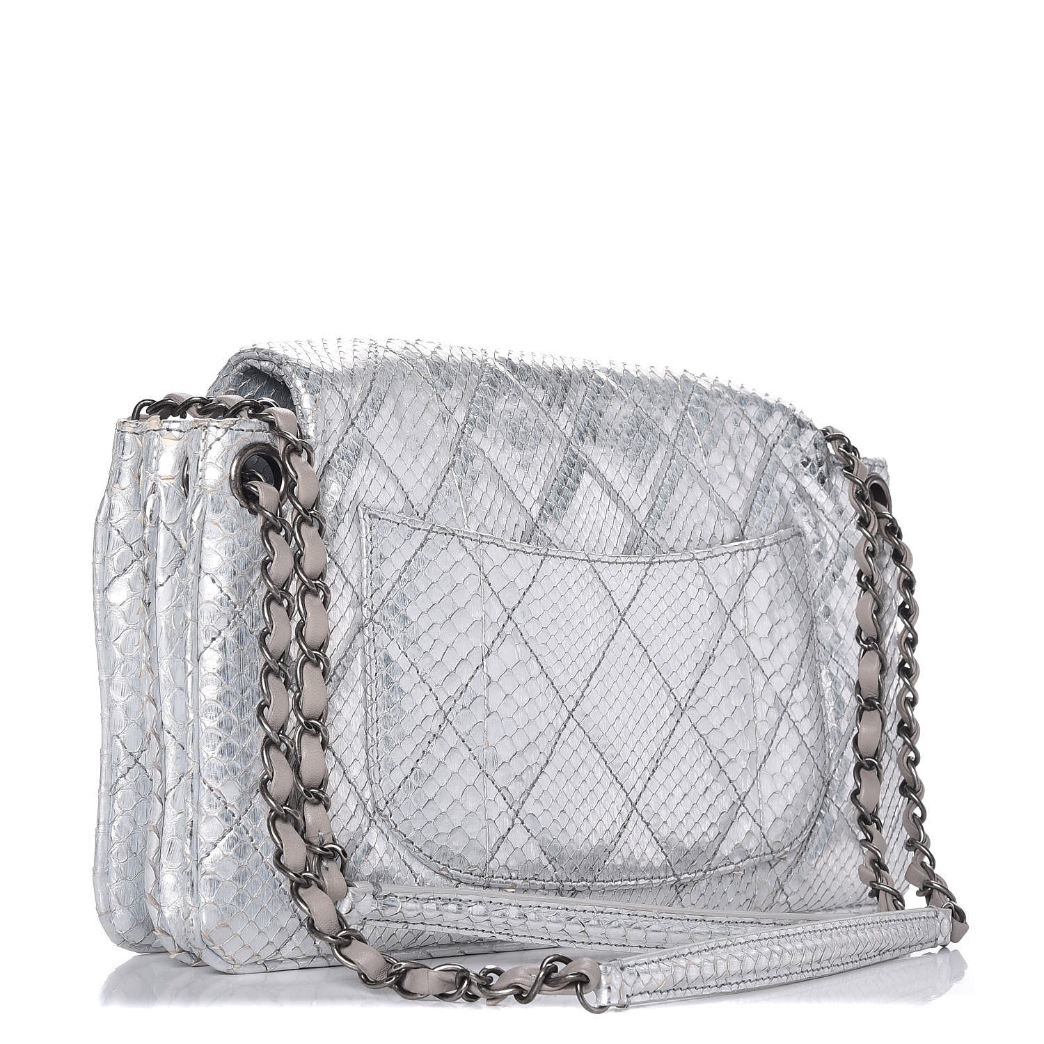 Chanel Metallic Python 3 Accordion Flap Silver 3 of 11
