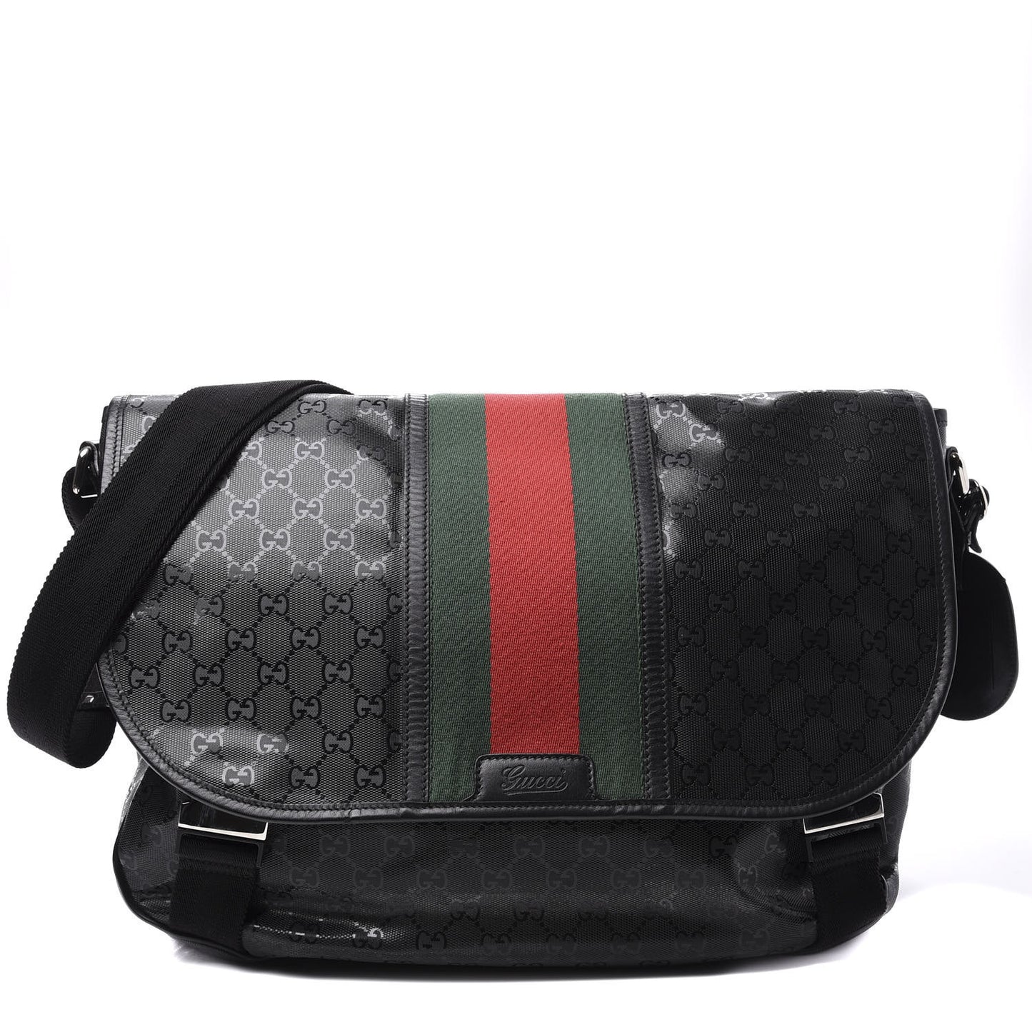 Imprime Monogram Medium Web 500 by Gucci Double Buckle Flap Messenger Bag Black
