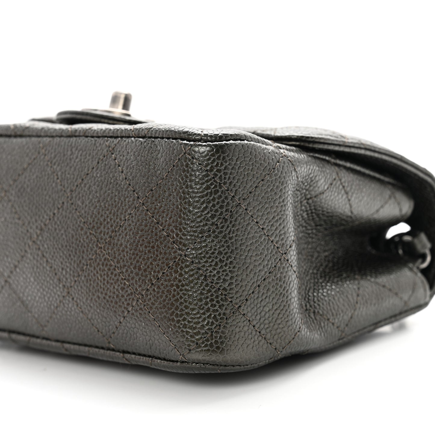 Metallic Caviar Quilted Mini Square Flap Dark Charcoal