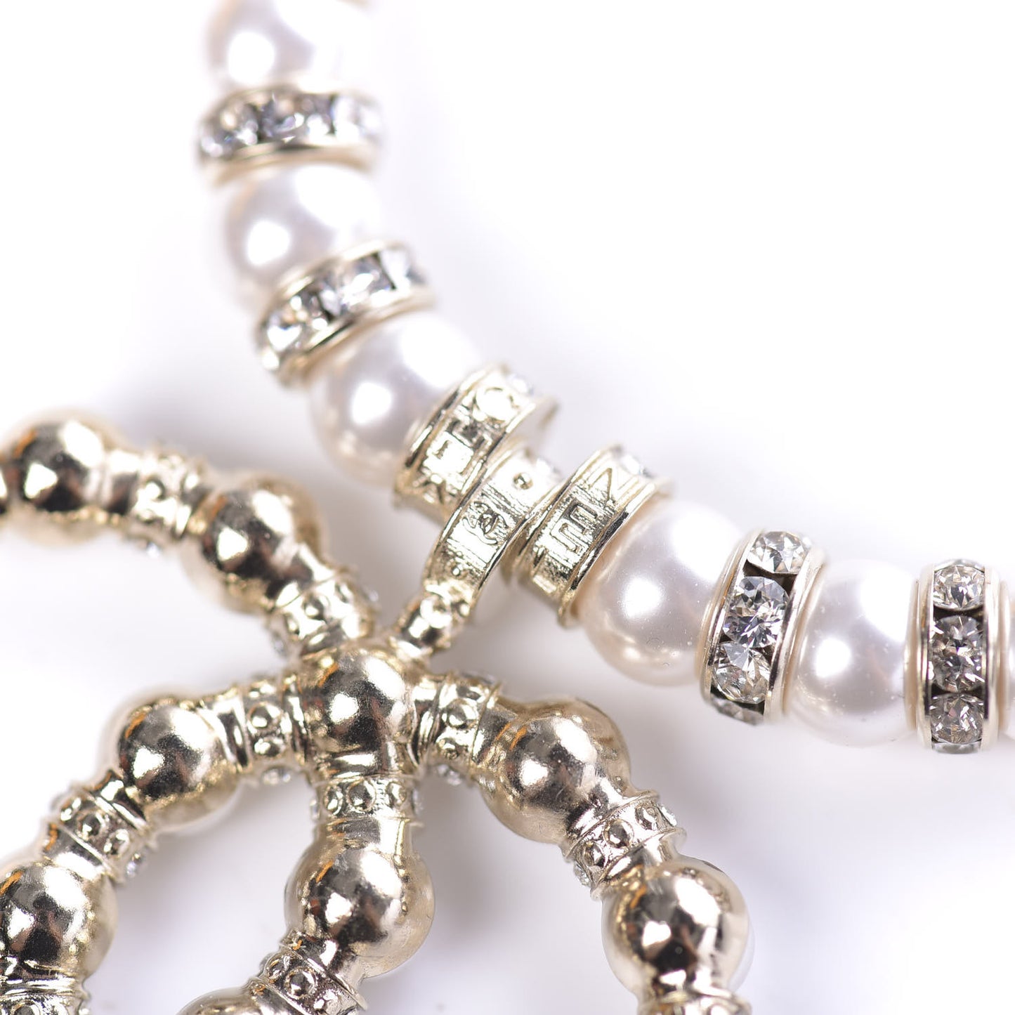 Pearl Crystal CC Short Necklace Gold