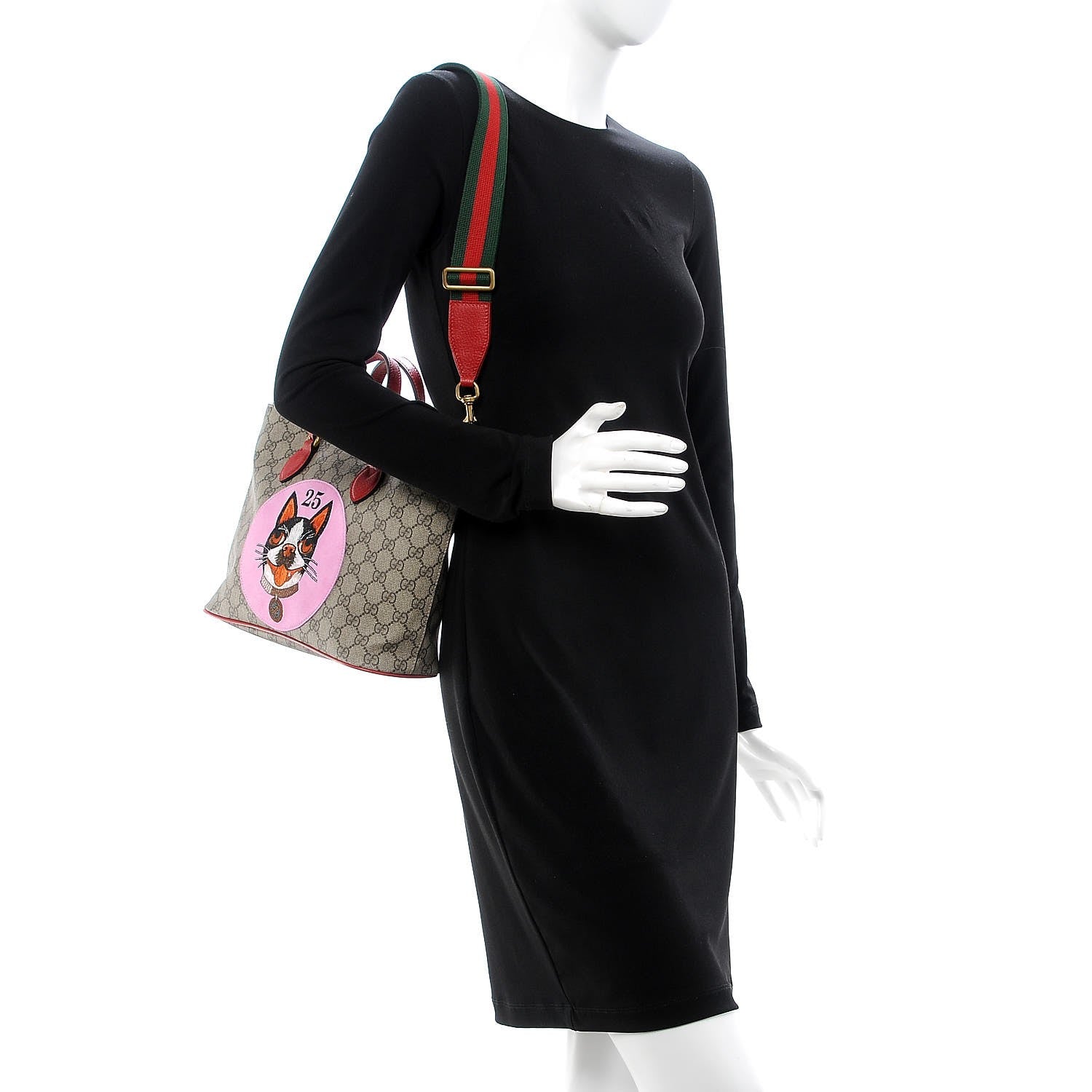 Gucci Soft GG Supreme Monogram Web Bosco Patch Small Crossbody Tote Beige Malva Hibiscus Red 2 of 9