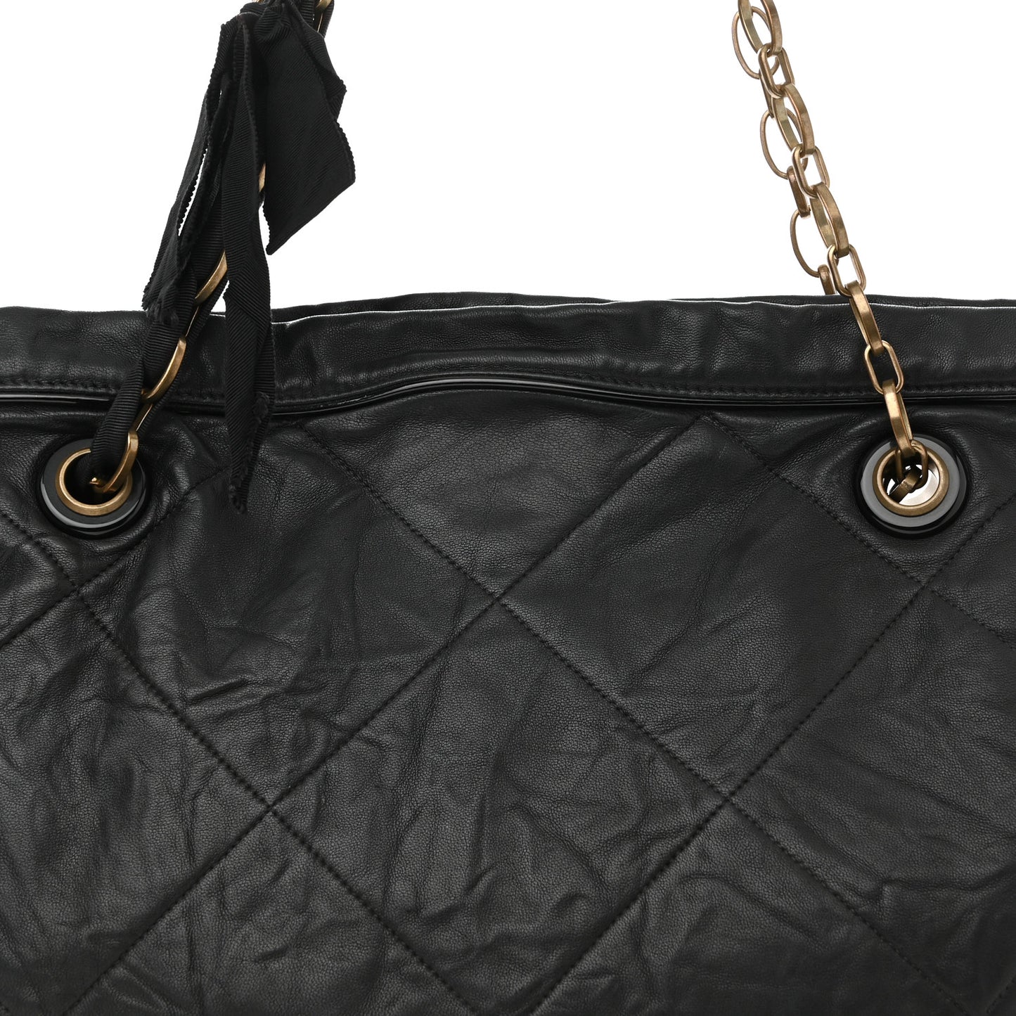 Lambskin Quilted Large Amelia Tote Black