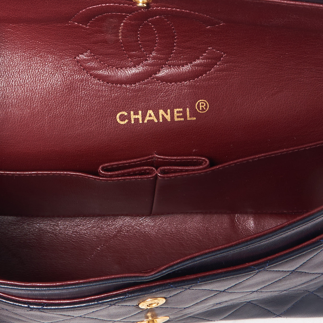 Lambskin Quilted Small Double Flap Navy