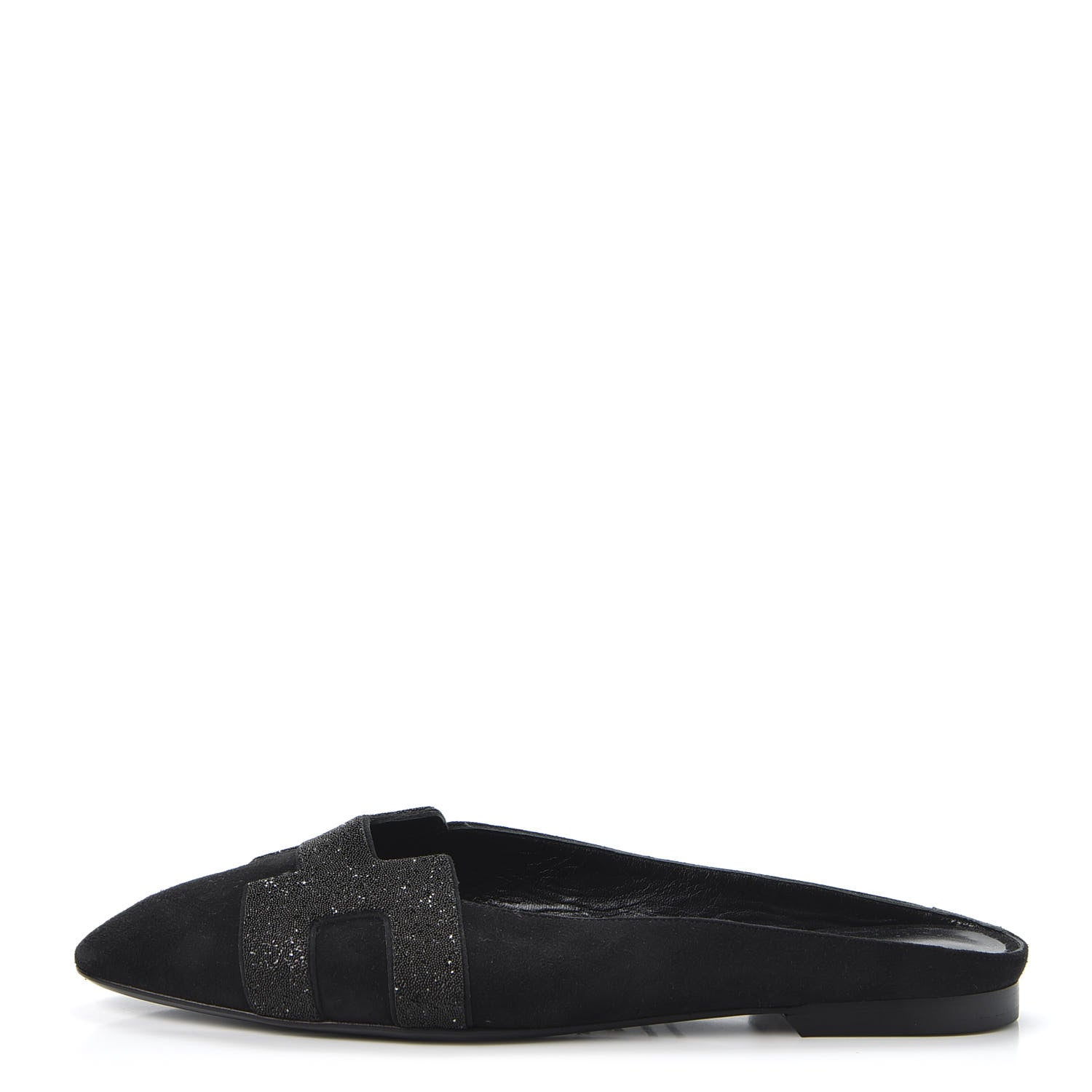 Hermes Suede Goatskin Crystal Roxane Mules 37.5 Black 1 of 9