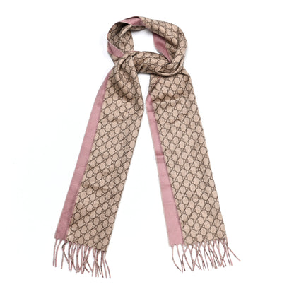 Gucci Cashmere Monogram Fringe Scarf Beige Pink 1 of 5