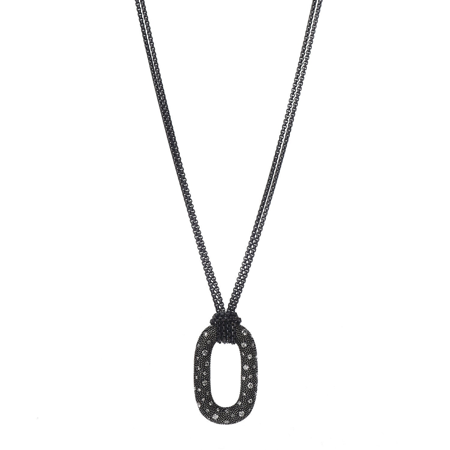 David Yurman Sterling Silver Diamond Midnight Melange Oval Pendant Necklace 1 of 6