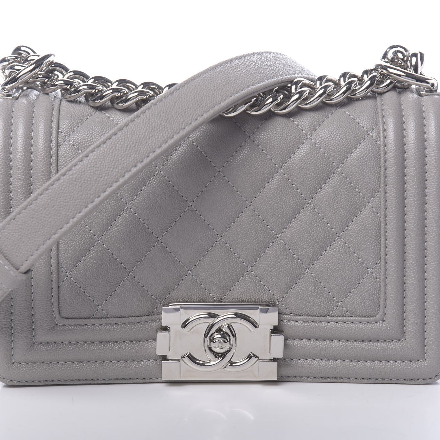 Caviar Quilted Small Boy Flap Grey