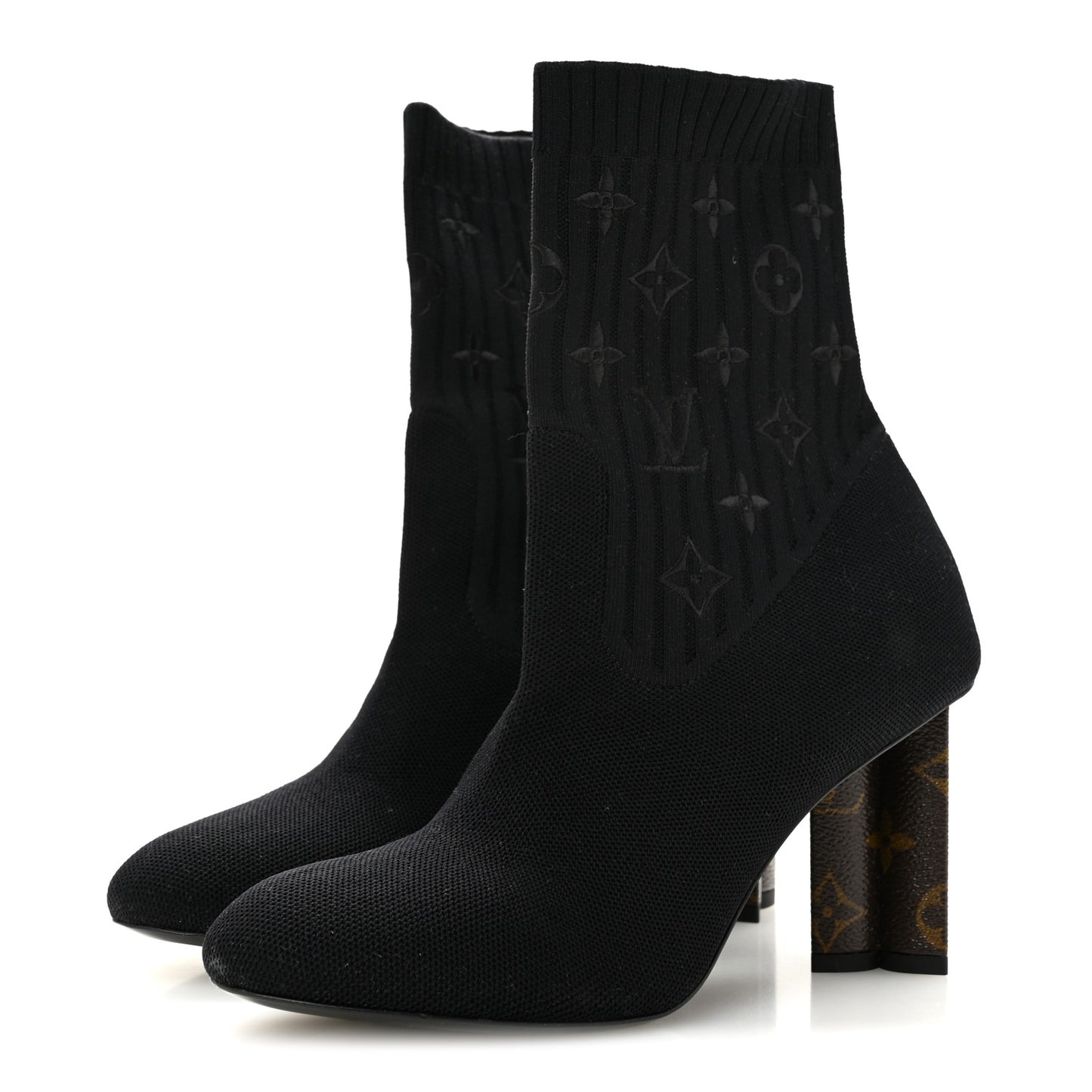 Monogram Stretch Fabric Silhouette Ankle Boots 39 Black