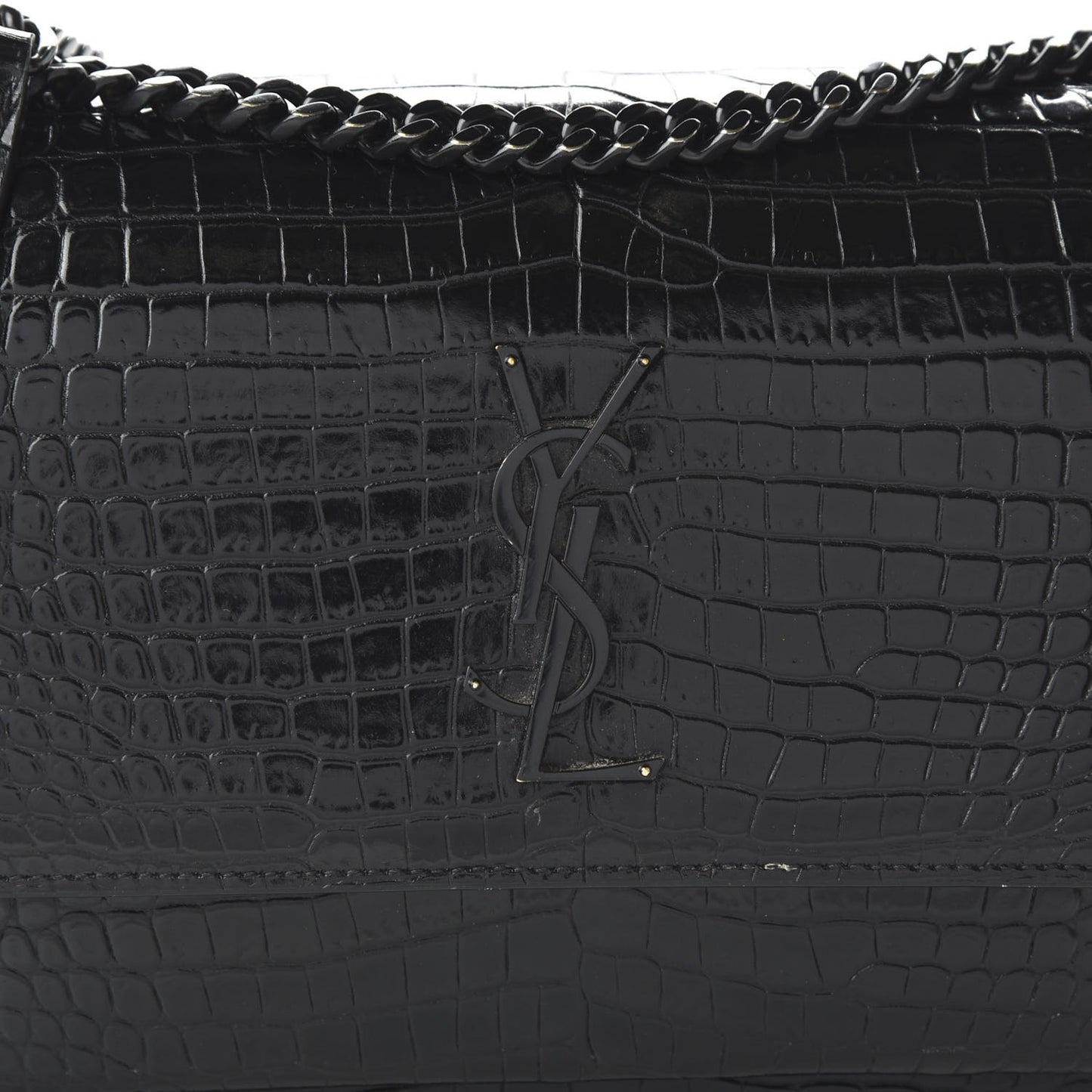 Calfskin Crocodile Embossed Medium Monochrome Monogram Sunset Black